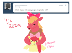 Size: 703x516 | Tagged: safe, apple bloom, big macintosh, earth pony, pony, ask big macintosh, g4, ask, askmacintosh, bow, male, manly as fuck, stallion, tumblr