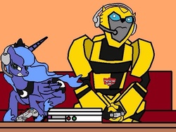 Size: 638x478 | Tagged: safe, artist:dieguinprimexd, princess luna, gamer luna, g4, bumblebee (transformers), crossover, transformers, transformers animated