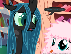 Size: 650x500 | Tagged: safe, artist:mixermike622, queen chrysalis, oc, oc:fluffle puff, tumblr:ask fluffle puff, g4, single panel, text
