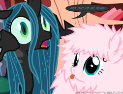 Size: 650x500 | Tagged: safe, artist:mixermike622, queen chrysalis, oc, oc:fluffle puff, tumblr:ask fluffle puff, g4, text