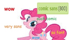 Size: 861x477 | Tagged: safe, pinkie pie, derpibooru, g4, comic sans, doge, exploitable meme, meme, meta, tags