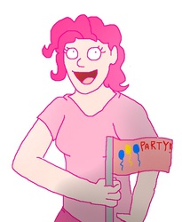 Size: 711x866 | Tagged: safe, artist:pewdie-pinkiepie, pinkie pie, human, g4, 1000 hours in ms paint, female, flag, humanized, jontron thread, moobs, ms paint, party, solo, wat