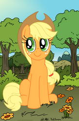 Size: 3246x4973 | Tagged: safe, artist:redapropos, applejack, g4, female, flower, sitting, solo, tree