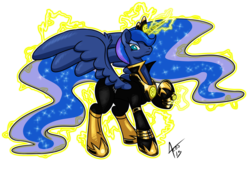 Size: 1063x752 | Tagged: safe, artist:cynos-zilla, princess luna, g4, blackest night, crossover, female, green lantern, magic, sinestro corps, solo, yellow lantern