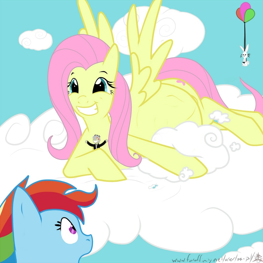 angel bunny, fluttershy, rainbow dash, pegasus, pony, balloon, cloud, cloud...