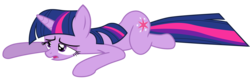 Size: 6000x1948 | Tagged: safe, artist:estories, twilight sparkle, pony, unicorn, g4, female, lying down, simple background, solo, tired, transparent background, unicorn twilight, vector