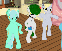 Size: 433x360 | Tagged: safe, derpy hooves, lyra heartstrings, oc, pony, g4, animated, bipedal, dancing, explicit source, gak, second life, wat