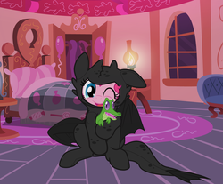 Size: 1228x1017 | Tagged: safe, artist:surgicalarts, gummy, pinkie pie, alligator, earth pony, pony, g4, clothes, costume, dreamworks, how to train your dragon, thepinkling, toothless the dragon