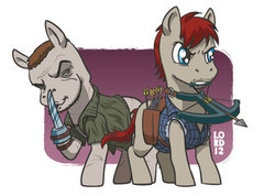 Size: 400x285 | Tagged: safe, artist:lordmesa, crossbow, crossover, daryl dixon, merle dixon, norman reedus, ponified, the walking dead