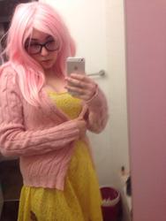 Size: 720x960 | Tagged: safe, artist:lochlan o'neil, fluttershy, human, g4, clothes, cosplay, glasses, iphone, iphone 5, irl, irl human, photo, selfie, solo, sweater, sweatershy, wip