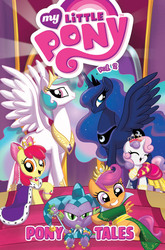 Size: 923x1400 | Tagged: safe, artist:amy mebberson, idw, apple bloom, princess celestia, princess luna, scootaloo, spike, sweetie belle, alicorn, dragon, earth pony, pegasus, pony, unicorn, g4, my little pony micro-series, comic, cover, cutie mark crusaders, female, filly, jewelry, male, mare, regalia, royal sisters, siblings, sisters