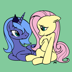 Size: 945x945 | Tagged: safe, artist:megasweet, fluttershy, princess luna, g4, s1 luna, simple background