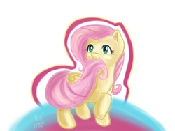 Size: 800x601 | Tagged: safe, artist:krololo, fluttershy, pegasus, pony, g4, chewing, cute, female, shyabetes, solo, tail