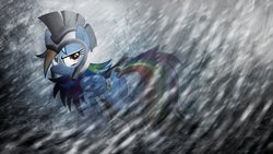 Size: 2560x1440 | Tagged: safe, artist:aloopyduck, artist:itchykitchy, commander hurricane, rainbow dash, pegasus, pony, g4, armor, butt, female, mare, plot, solo, storm, vector, wallpaper