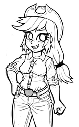 Size: 720x1144 | Tagged: safe, artist:deadsmutanon, artist:livesmutanon, applejack, human, g4, black and white, female, grayscale, humanized, lineart, monochrome, solo