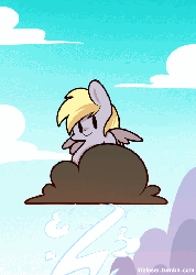 Size: 500x700 | Tagged: safe, artist:php56, derpy hooves, pegasus, pony, g4, season 2, the last roundup, animated, bouncing, chibi, cloud, cloudy, cute, derpabetes, female, happy, jumping, lightning, mare, scene interpretation, smiling, solo, stormcloud
