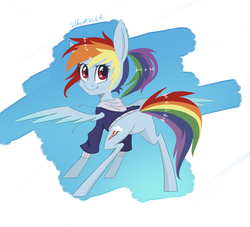 Size: 1100x1000 | Tagged: safe, artist:silbersternenlicht, rainbow dash, g4, clothes, female, hoodie, ponytail, solo