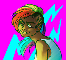 Size: 684x620 | Tagged: safe, artist:umbrielle, rainbow dash, human, g4, dark skin, female, humanized, smug, solo, undercut