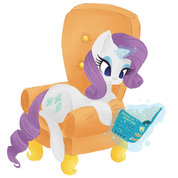 Size: 1024x1024 | Tagged: safe, artist:grandifloru, rarity, pony, unicorn, g4, book, chair, female, magic, reading, simple background, solo, white background