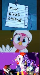 Size: 948x1771 | Tagged: safe, pinkie pie, chicken, g4, animal costume, chicken pie, chicken suit, clothes, comic, costume, floating shopping list, halloween, nightmare night, one krabs trash, spongebob squarepants