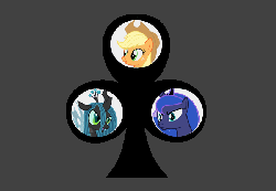 Size: 650x450 | Tagged: safe, applejack, princess luna, queen chrysalis, g4, andy price, auspisticism, gif, homestuck, non-animated gif, quadrant shipping, shipping