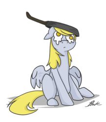 Size: 520x600 | Tagged: safe, artist:caycowa, derpy hooves, pegasus, pony, g4, egg (food), female, food, frying pan, funny, mare, solo