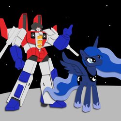 Size: 894x894 | Tagged: safe, artist:the-paper-pony, princess luna, g4, crossover, starscream, transformers