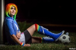 Size: 1500x1000 | Tagged: safe, artist:magyktrix, rainbow dash, human, equestria girls, g4, cosplay, irl, irl human, photo, photography, solo