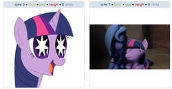 Size: 960x500 | Tagged: safe, princess luna, twilight sparkle, g4, exploitable meme, juxtaposition, juxtaposition win, meme