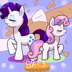 Size: 600x600 | Tagged: safe, artist:yajima, rarity, sweetie belle, g4, sisterhooves social, pixiv