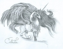 Size: 1973x1537 | Tagged: safe, artist:rosieofficially, princess celestia, g4, female, sketch, solo, traditional art