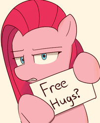 Size: 385x473 | Tagged: safe, artist:lance, pinkie pie, earth pony, pony, g4, female, free hugs, hug, pinkamena diane pie, sign, solo