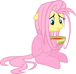 Size: 1762x1727 | Tagged: safe, artist:zacatron94, fluttershy, pegasus, pony, g4, bed mane, clothes, female, footed sleeper, morning ponies, pajamas, simple background, solo, soup, transparent background, vector