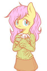 Size: 730x1095 | Tagged: safe, artist:spikedmauler, fluttershy, pegasus, rabbit, anthro, g4, clothes, female, solo, sweater, sweatershy