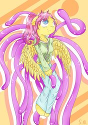 Size: 749x1066 | Tagged: safe, artist:spikedmauler, fluttershy, the smooze, pegasus, anthro, g1, g4, clothes, consentacles, cult leader fluttershy, kinky cultershy, tentacles