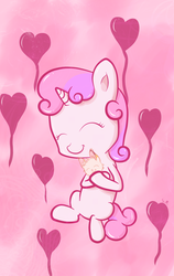 Size: 950x1500 | Tagged: safe, artist:spikedmauler, sweetie belle, cat, pony, unicorn, g4, eyes closed, heart, hug, smiling, solo
