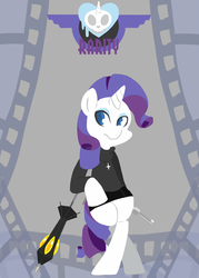 Size: 700x980 | Tagged: safe, artist:coggler, rarity, pony, unicorn, g4, bipedal, crossover, female, mare, parasoul, skullgirls, solo