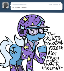 Size: 666x745 | Tagged: safe, trixie, pony, unicorn, ask trixie, g4, clothes, female, goggles, helmet, mare, solo, tumblr