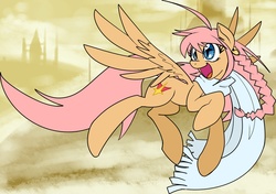 Size: 1406x991 | Tagged: safe, artist:reiduran, pegasus, pony, braid, clothes, diebuster, flying, nono, ponified, scarf, solo