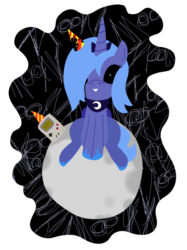 Size: 500x667 | Tagged: safe, artist:poppin, princess luna, ask loony luna, loony luna, g4, black sclera, female, game boy, hat, moon, party hat, solo, tumblr
