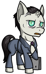 Size: 330x521 | Tagged: safe, artist:overcharge, edit, pony, broken horn, g-man, half-life, horn, ponified, solo