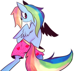 Size: 1265x1190 | Tagged: safe, artist:spanish-scoot, rainbow dash, pegasus, pony, g4, bipedal, boxers, clothes, female, heart, heart print underwear, mare, pink underwear, simple background, solo, transparent background, underwear