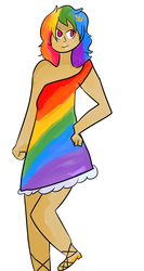 Size: 1114x2100 | Tagged: safe, artist:sadyuri, rainbow dash, human, g4, clothes, dress, female, humanized, moderate dark skin, solo