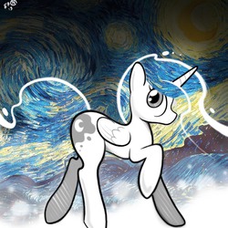 Size: 4000x4000 | Tagged: dead source, safe, artist:b-epon, princess luna, g4, female, looking at you, raised hoof, solo, starry night, starry sky, stars, the starry night, vincent van gogh