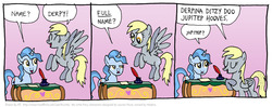 Size: 1074x424 | Tagged: safe, artist:kturtle, derpy hooves, oc, pegasus, pony, g4, comic, female, full name, mare