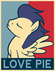 Size: 702x916 | Tagged: safe, artist:flare-chaser, soarin', pegasus, pony, g4, hope poster, love, male, obey, parody, pie, poster, shepard fairey, solo, stallion, that pony sure does love pies, wonderbolts