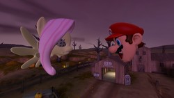 Size: 1280x720 | Tagged: safe, fluttershy, g4, 3d, compound eyes, flutterfly, gmod, male, mario, mario's head, soveryhappy, super mario bros., this will end in tears and/or death, what has science done