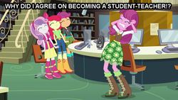 Size: 902x508 | Tagged: safe, edit, edited screencap, screencap, apple bloom, cheerilee, scootaloo, sweetie belle, equestria girls, g4, boots, image macro, shoes