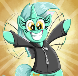 Size: 980x956 | Tagged: safe, artist:daniel-sg, lyra heartstrings, pony, unicorn, fanfic:background pony, g4, clothes, female, hoodie, irrational exuberance, solo