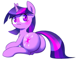 Size: 616x500 | Tagged: safe, artist:30clock, twilight sparkle, g4, blushing, butt, female, looking back, no nose, pixiv, plot, solo, twibutt